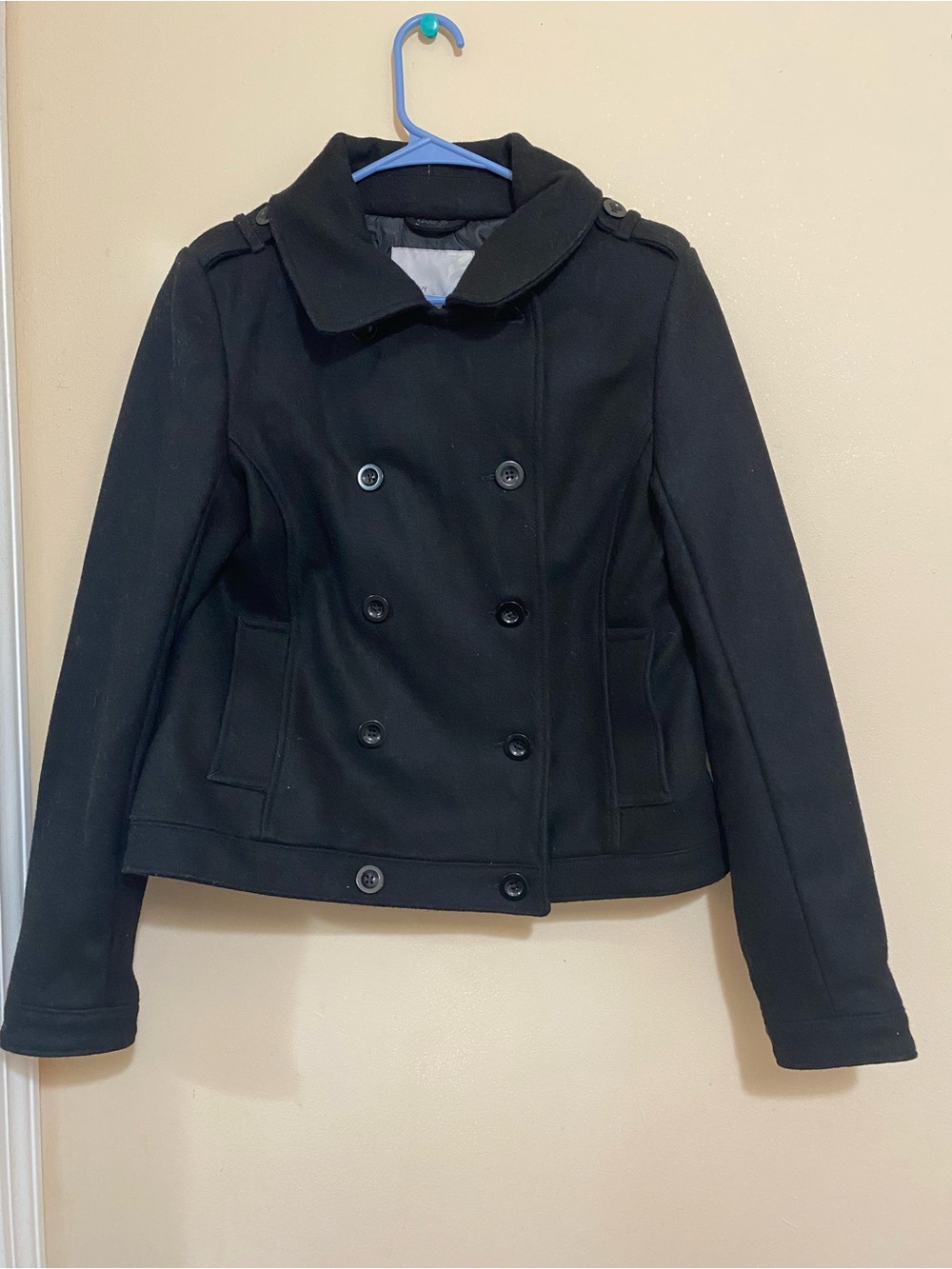 Old Navy Women’s Black Double-Breasted 70% Wool Peacoat sz M